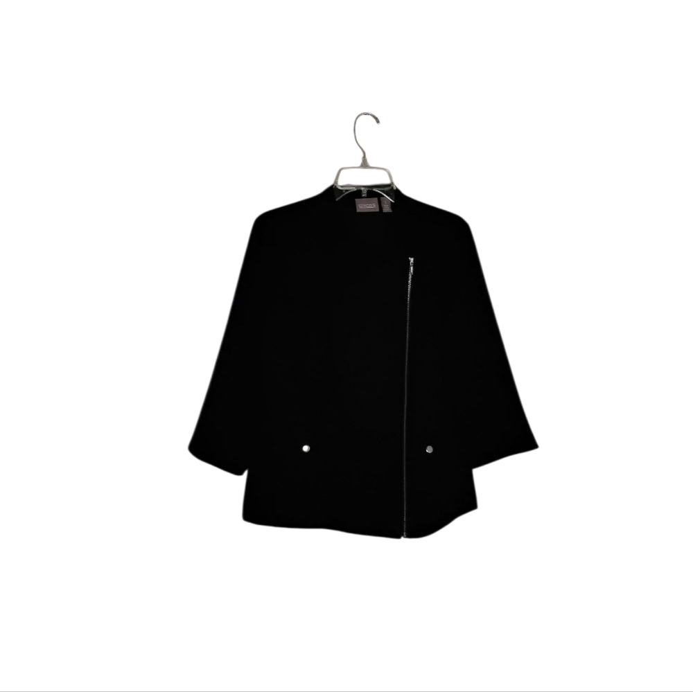 Chico's Women's 1 Black Asymmetrical Zip Moto-inspired Pockets Blazer Jacket